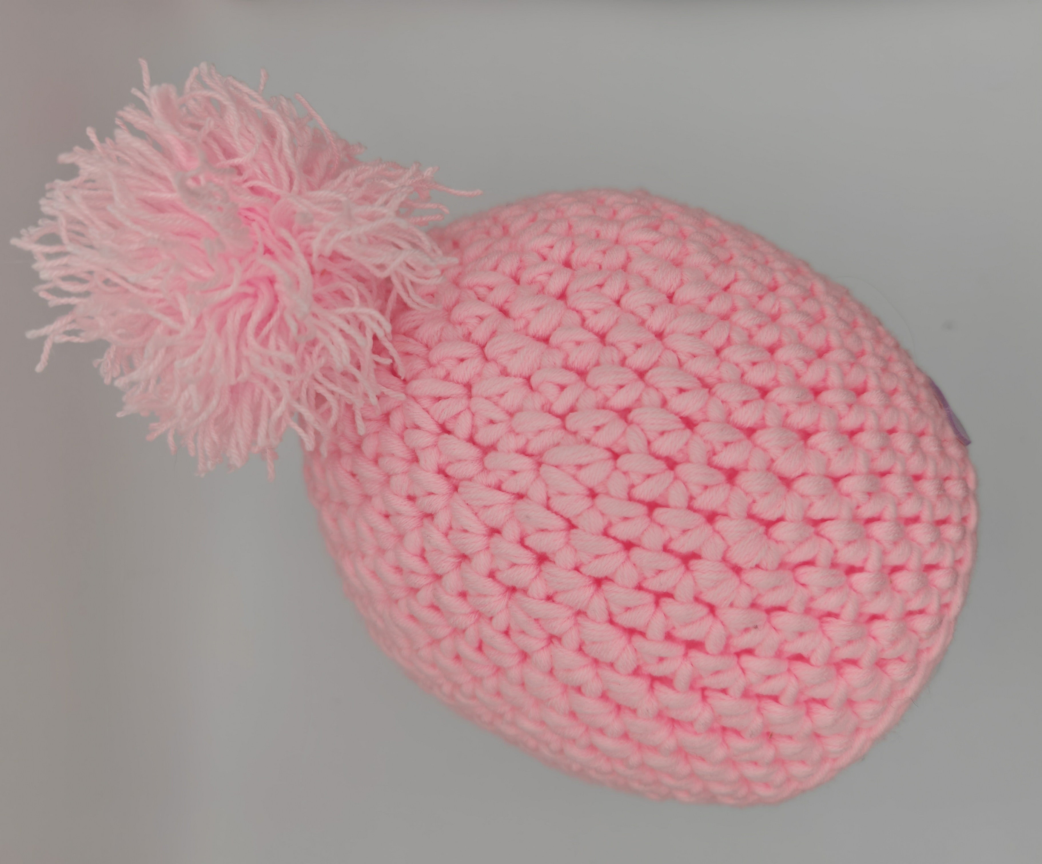 Gehäkeltes Baby- & Kinderset | Mütze mit Bommel & Schal | Rosa | Handgemacht