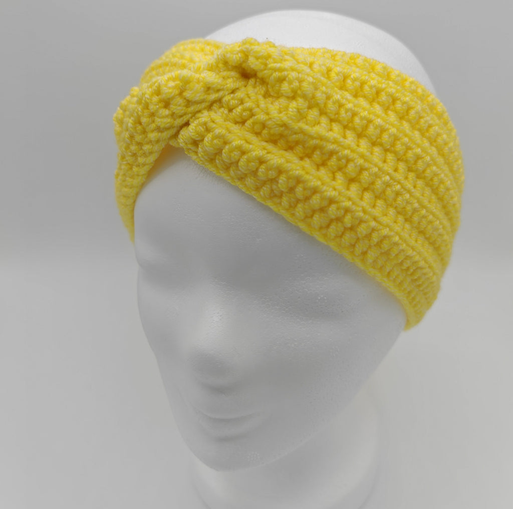 Gehäkeltes Stirnband mit Knoten – Gelb | Handgemachtes Stirnband für Damen