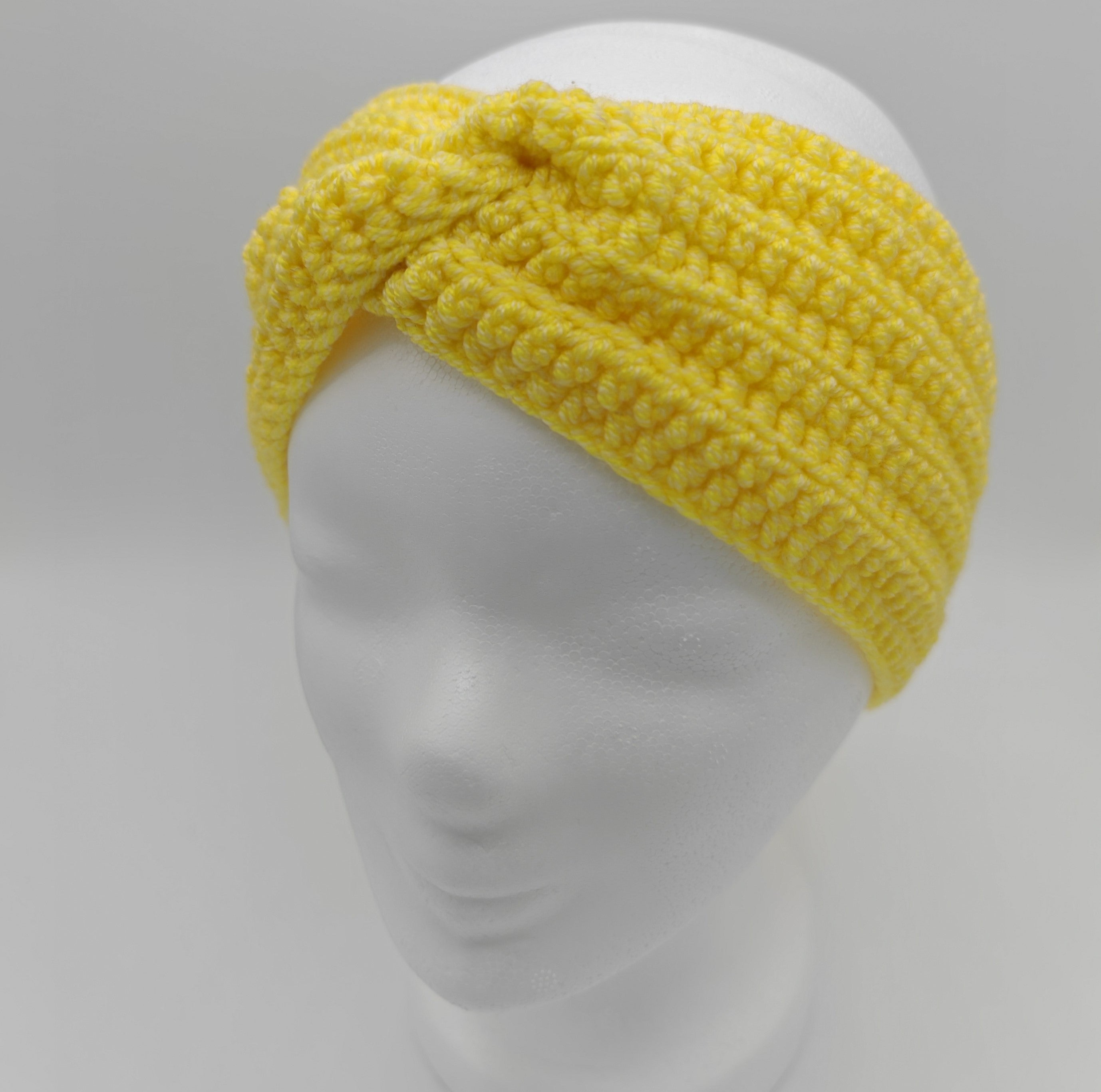 Gehäkeltes Stirnband mit Knoten – Gelb | Handgemachtes Stirnband für Damen