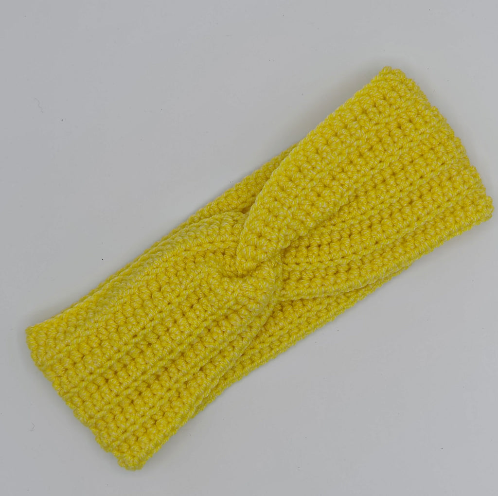 Gehäkeltes Stirnband mit Knoten – Gelb | Handgemachtes Stirnband für Damen