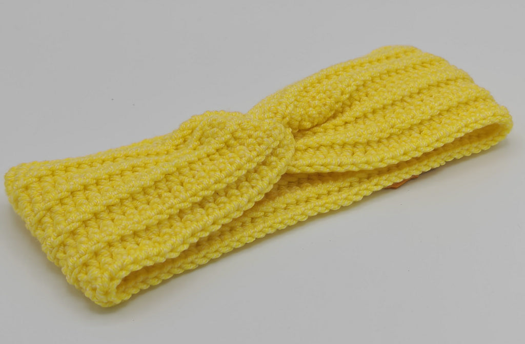 Gehäkeltes Stirnband mit Knoten – Gelb | Handgemachtes Stirnband für Damen