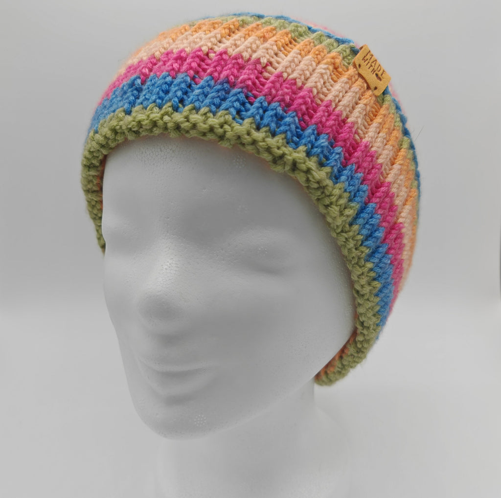 Bunte handgestrickte Kindermütze | Warme Beanie für Kinder