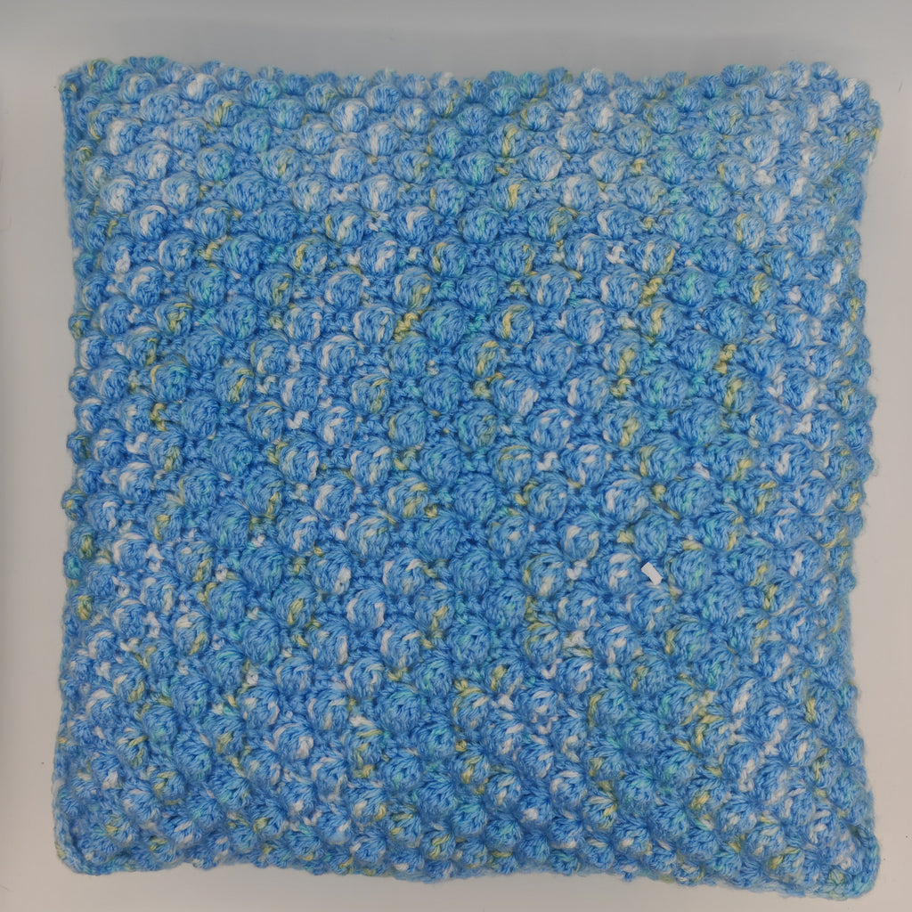 Handgehäkeltes Kissen- & Decken-Set Blau | Struktur Häkeldecke mit Kissen | Handmade Wohnaccessoire | Sofadecke Set Unikat
