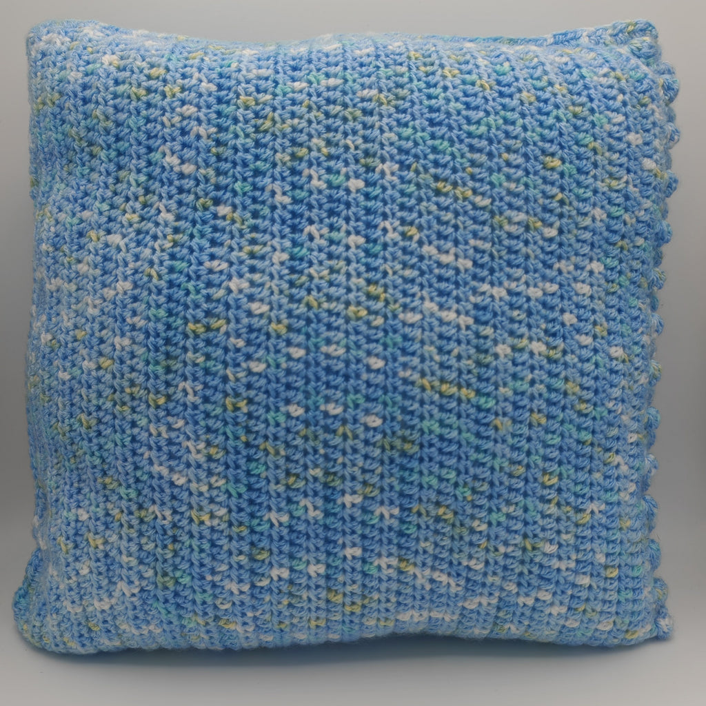 Handgehäkeltes Kissen- & Decken-Set Blau | Struktur Häkeldecke mit Kissen | Handmade Wohnaccessoire | Sofadecke Set Unikat