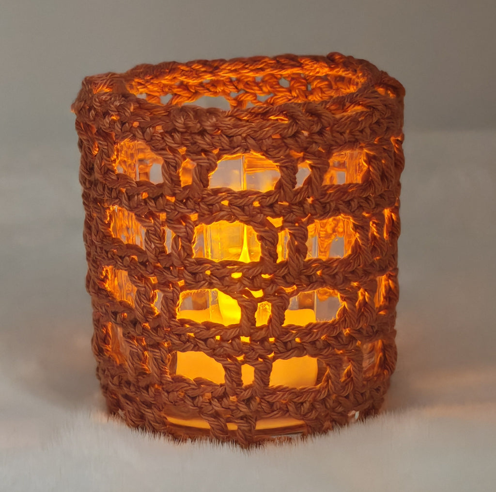 Gehäkeltes Windlicht aus Glas | Handgemachter Teelichthalter im Boho Stil | Deko in verschiedenen Farben