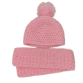 Gehäkeltes Baby- & Kinderset | Mütze mit Bommel & Schal | Rosa | Handgemacht