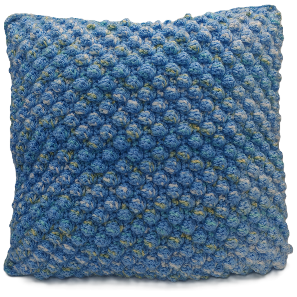 Handgehäkeltes Kissen- & Decken-Set Blau | Struktur Häkeldecke mit Kissen | Handmade Wohnaccessoire | Sofadecke Set Unikat