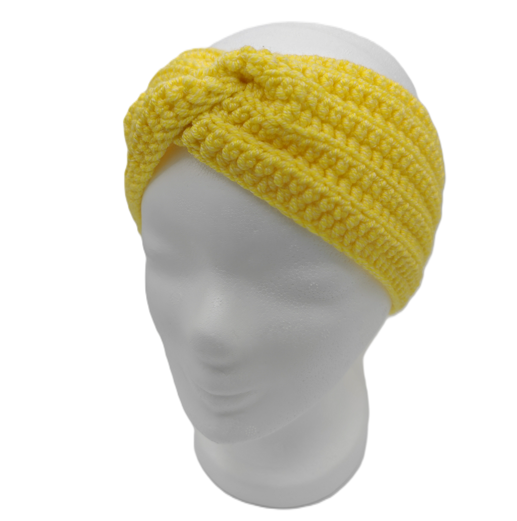 Gehäkeltes Stirnband mit Knoten – Gelb | Handgemachtes Stirnband für Damen