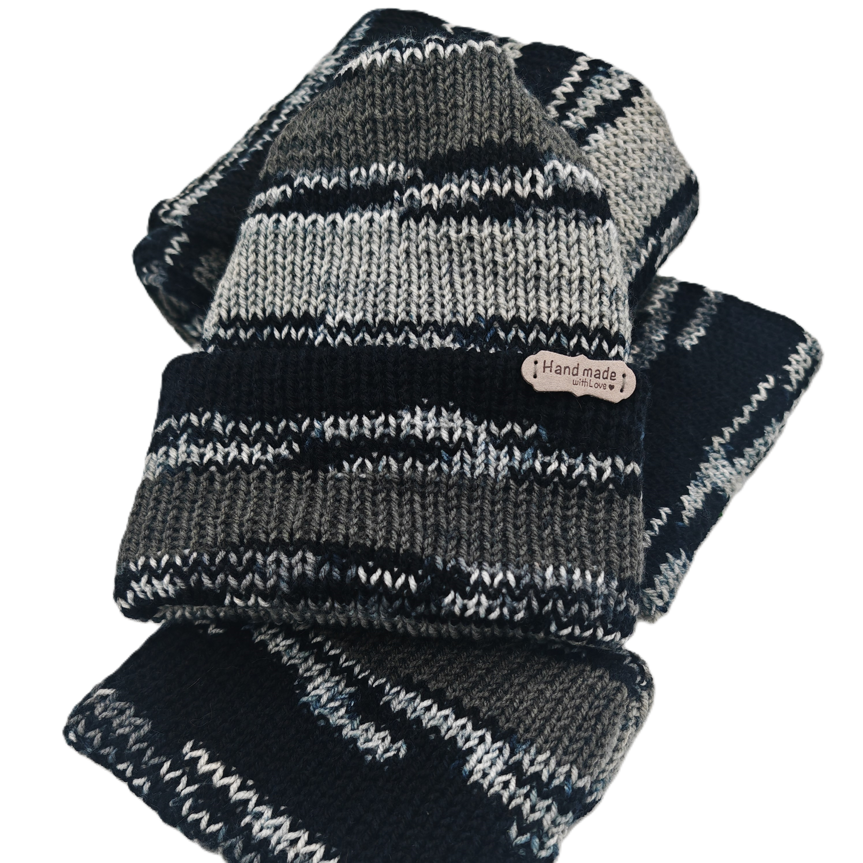 Handgestricktes Partnerlook Set – Mütze, Schal & Hundeloop | Handmade Winterset Unikat