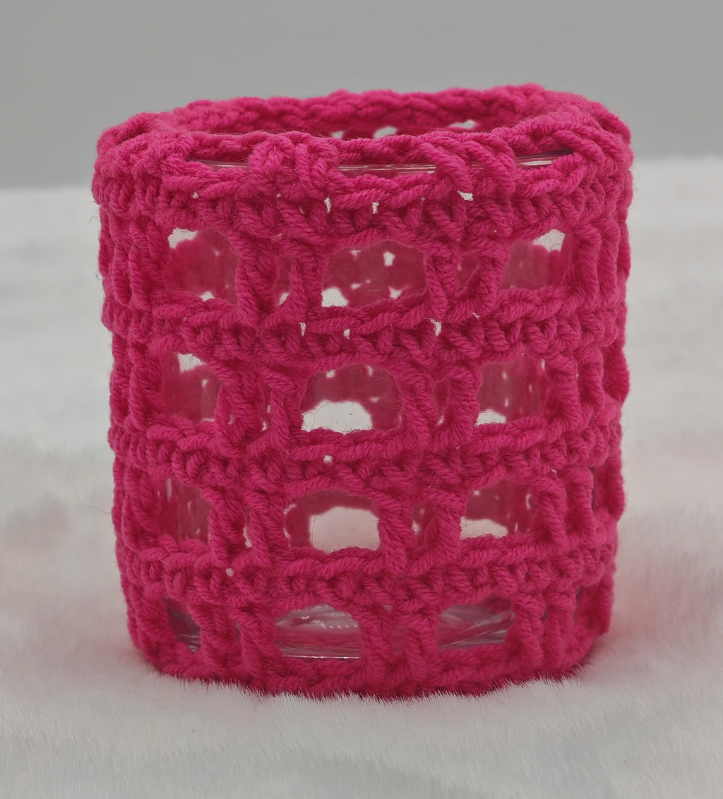 Gehäkeltes Windlicht aus Glas | Handgemachter Teelichthalter im Boho Stil | Deko in verschiedenen Farben