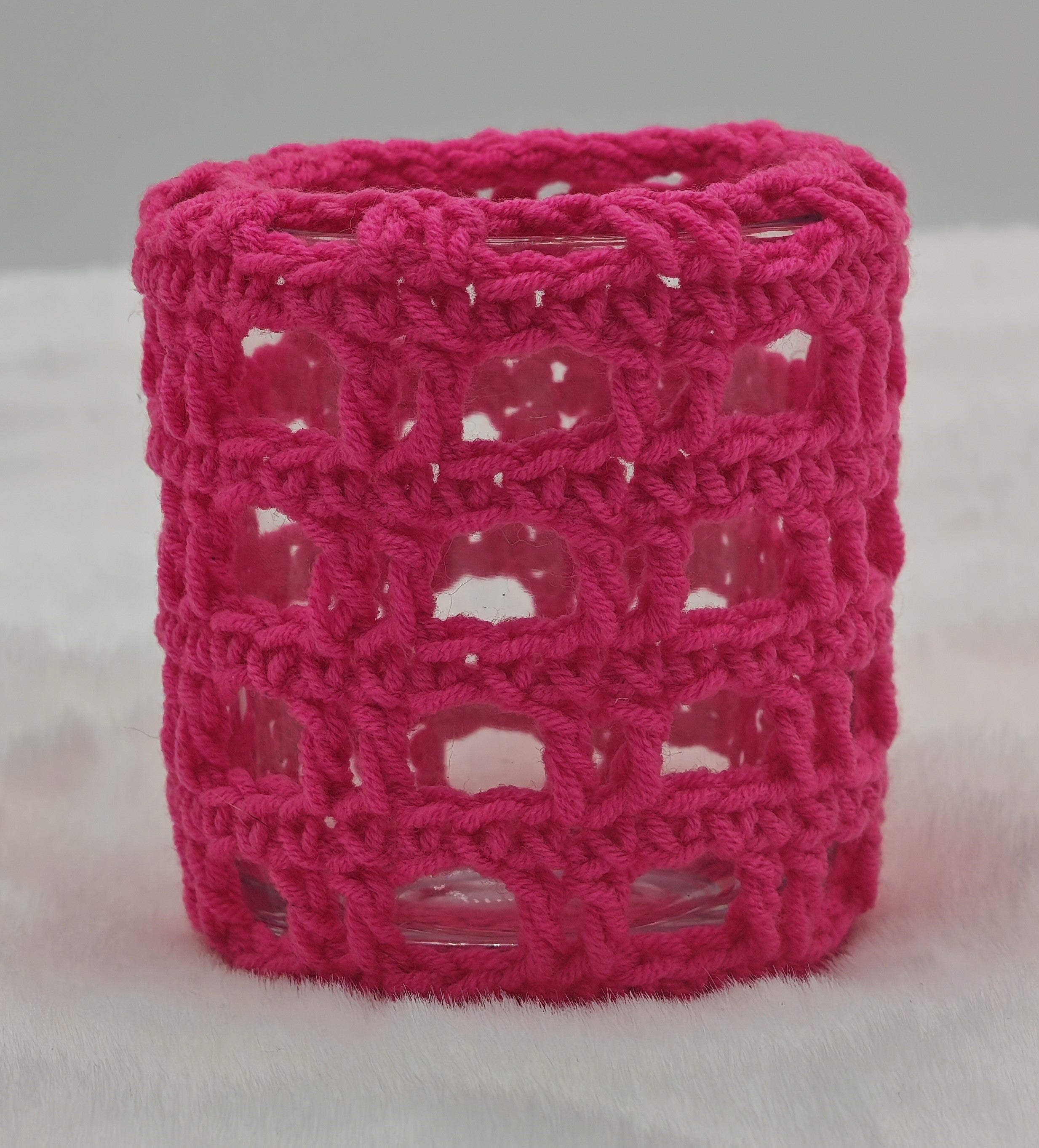 Gehäkeltes Windlicht aus Glas | Handgemachter Teelichthalter im Boho Stil | Deko in verschiedenen Farben