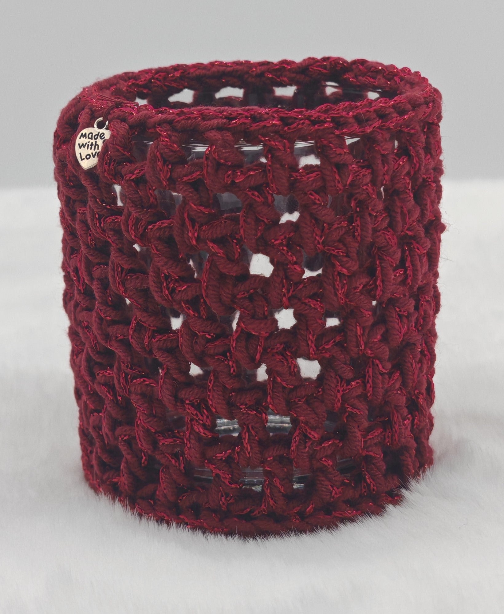 Gehäkeltes Windlicht aus Glas | Handgemachter Teelichthalter im Boho Stil | Deko in verschiedenen Farben