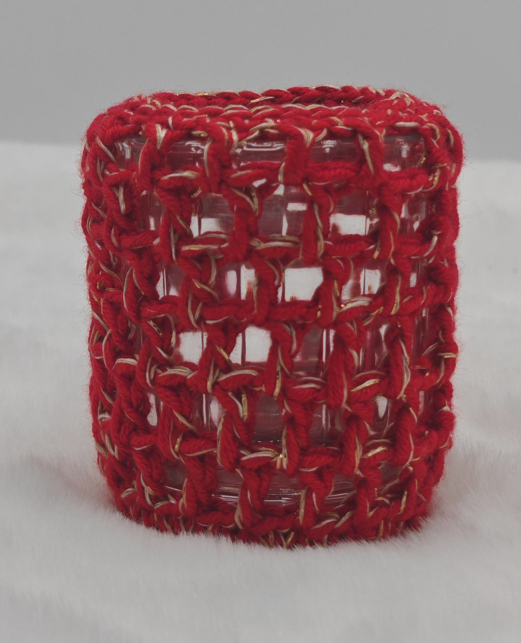 Gehäkeltes Windlicht aus Glas | Handgemachter Teelichthalter im Boho Stil | Deko in verschiedenen Farben