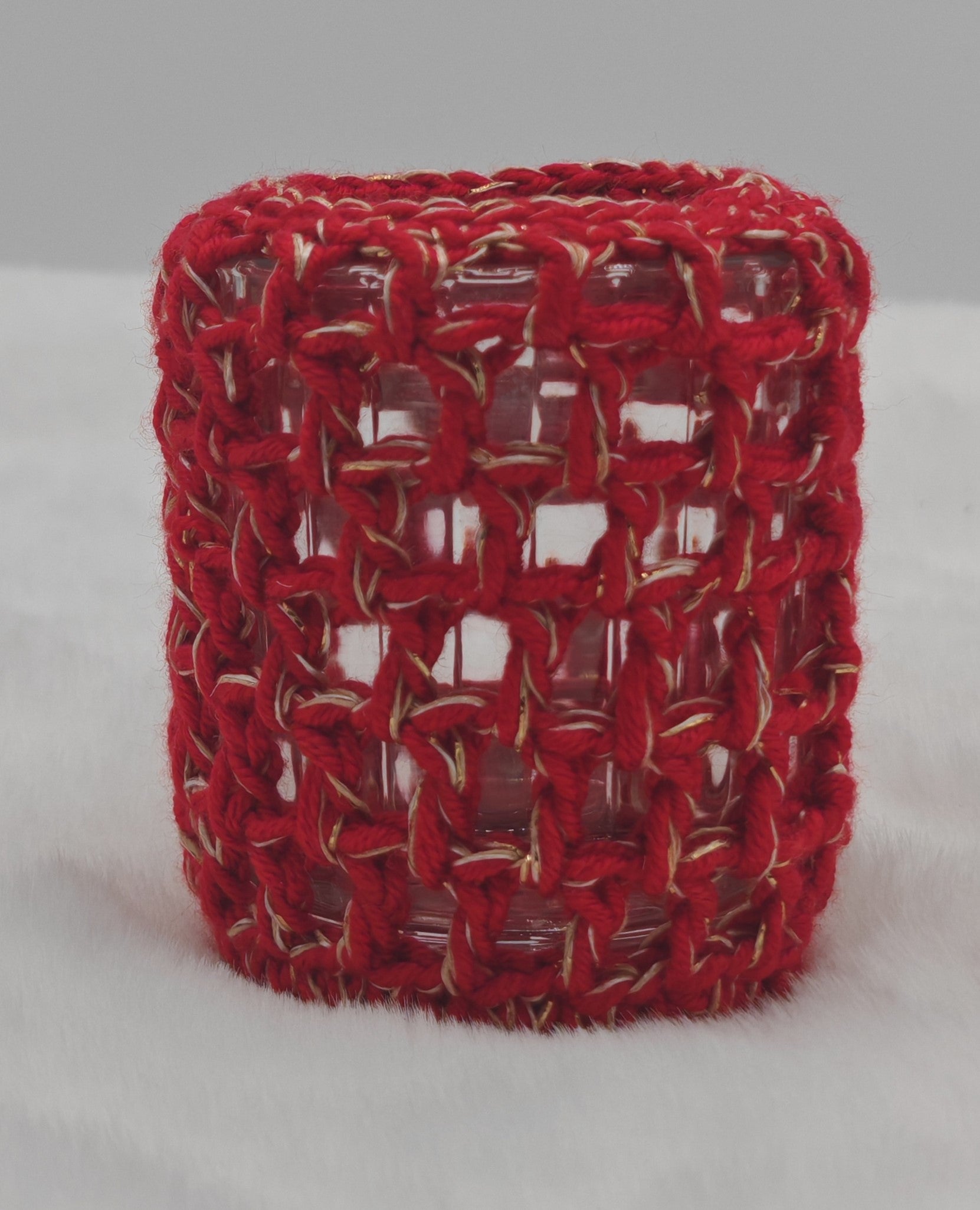 Gehäkeltes Windlicht aus Glas | Handgemachter Teelichthalter im Boho Stil | Deko in verschiedenen Farben