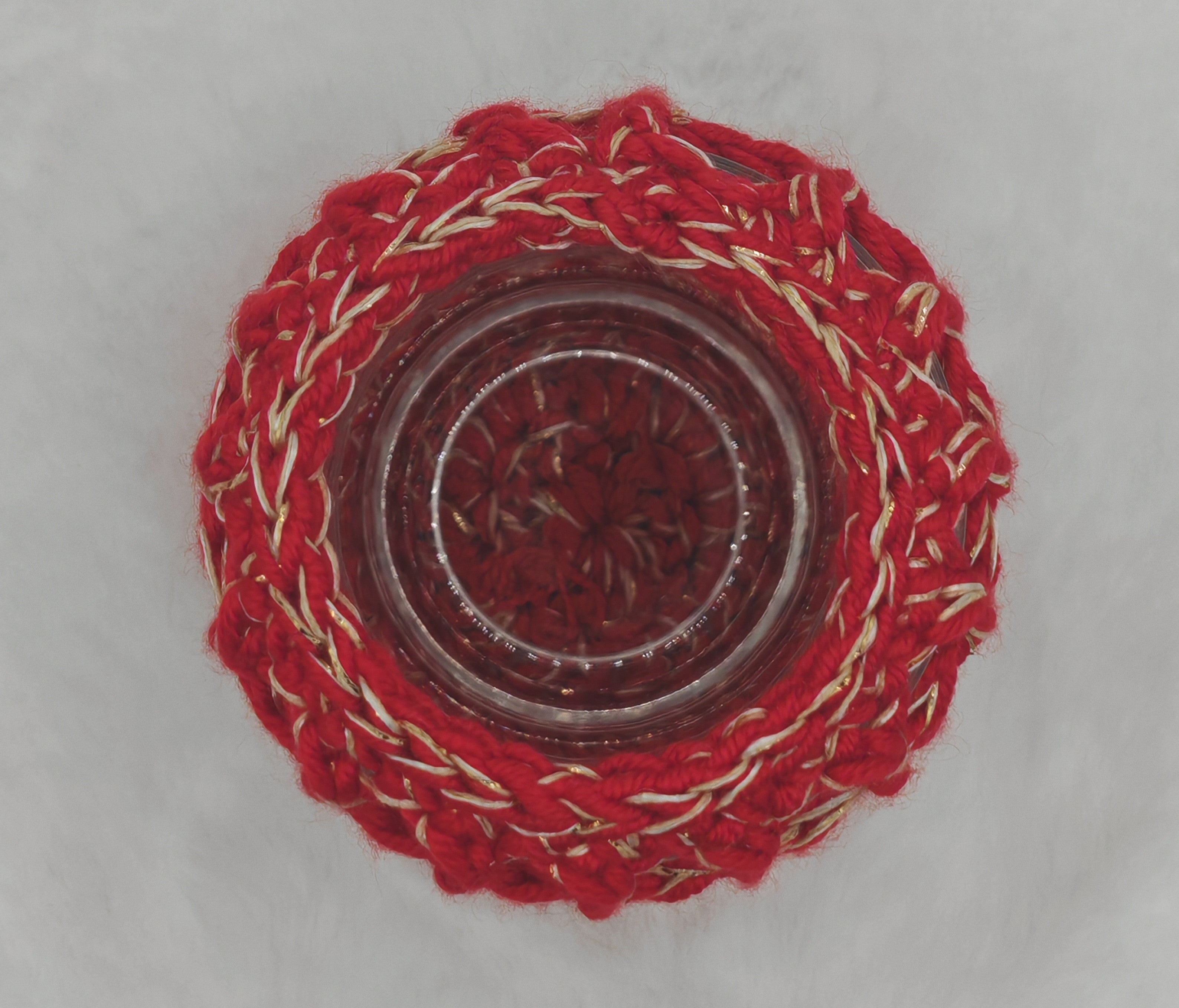 Gehäkeltes Windlicht aus Glas | Handgemachter Teelichthalter im Boho Stil | Deko in verschiedenen Farben